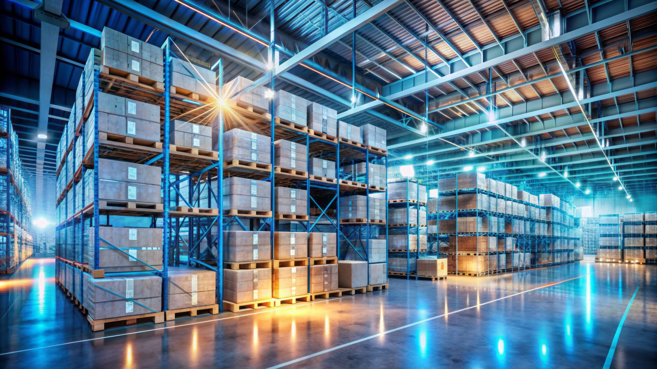 Warehouse interior with shelving