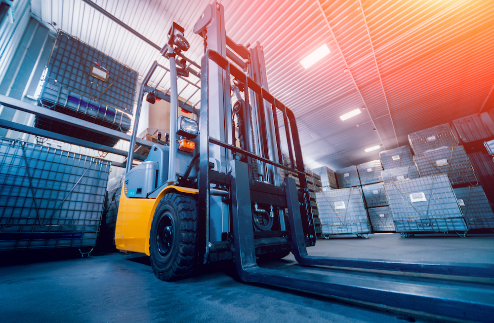 Forklift in warehouse